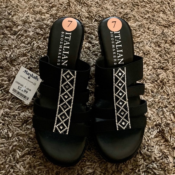 Italian Shoemakers | Shoes | Black Sandal Wedges With Bling | Poshmark